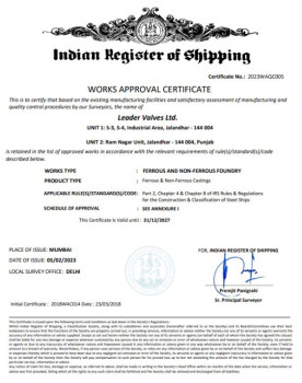 Indian Register For Shipping Certification (Works Approval Certificate for Ferrous & Non-Ferrous Foundry)