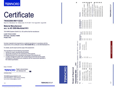 AD 2000-Merkblatt W0 Certification (Approval of Castings / Parts For Mounting with German Pressure Vessals)