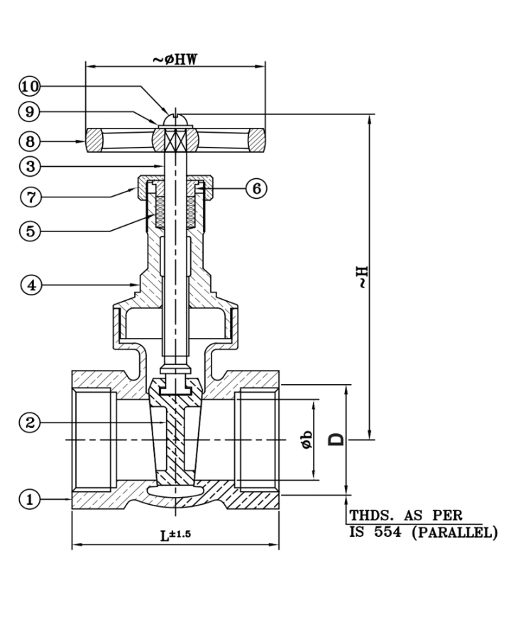 Leader Gun Metal Gate Valve ISI Marked,CL 1 (screwed),LI1GMGVS